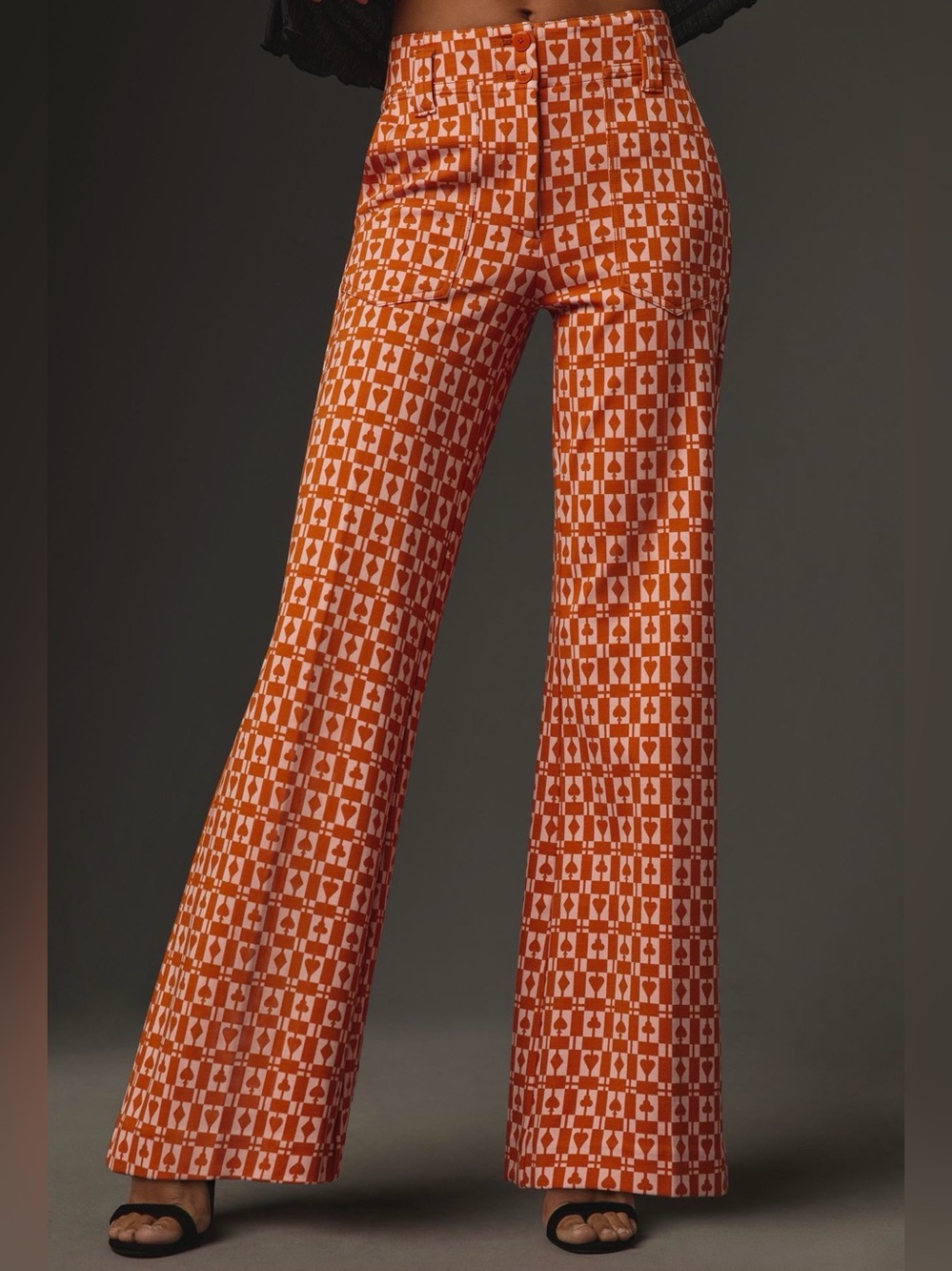 Maeve Orange & White Geometric Wide-Leg Trousers